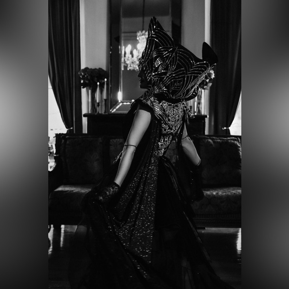 black dress from legend Current Mood Velour Embroidered Trim Mini Dress main image 1